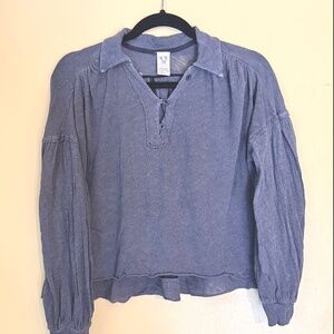 FREE PEOPLE “We The Free” Rush Hour Boho V-Neck Blouse (XS) Gray